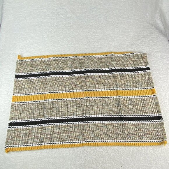 Hand Woven Throw Rug 36x24 Yellow Black Stripe Chindi Rag Reversible‎ Fringe - Picture 7 of 7